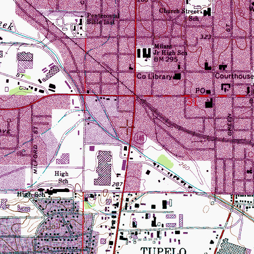 Topographic Map of Denton Plaza Shopping Center, MS