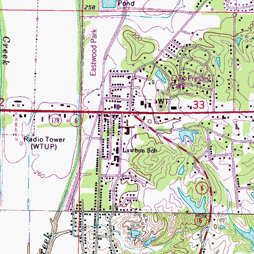 Topographic Map of East Heights Baptist Church, MS