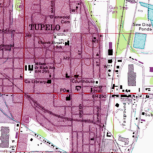 Topographic Map of First Presbyterian Church, MS