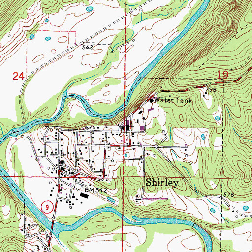 Topographic Map of Shirley High School, AR