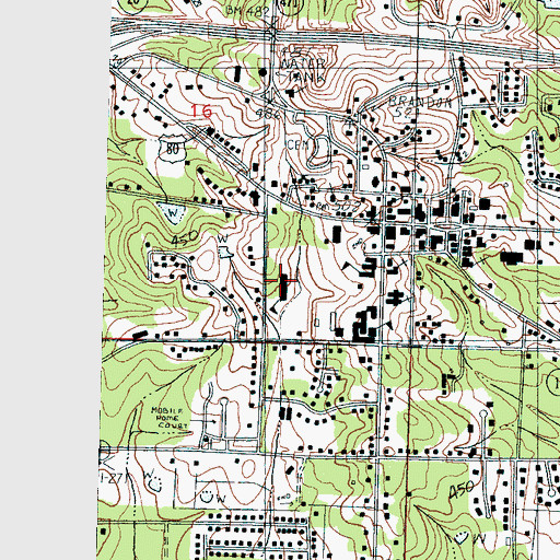 Topographic Map of Brandon Upper Elementary School, MS