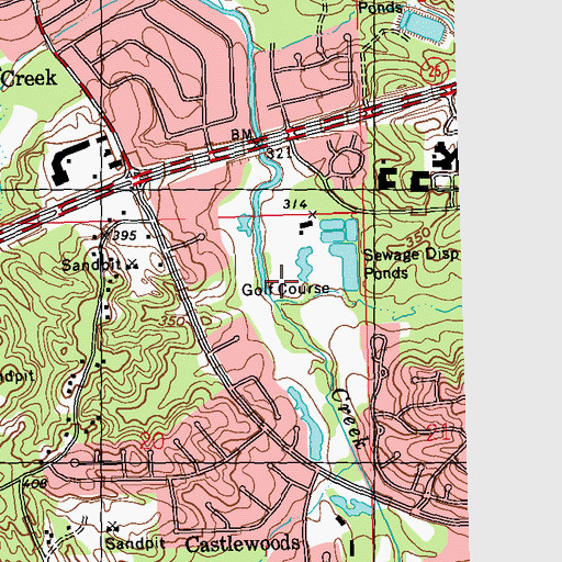 Topographic Map of Castlewoods Country Club, MS