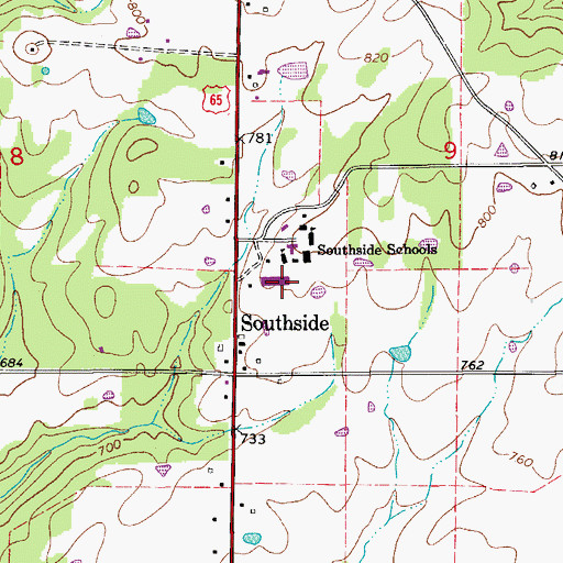 Topographic Map of South Side High School, AR