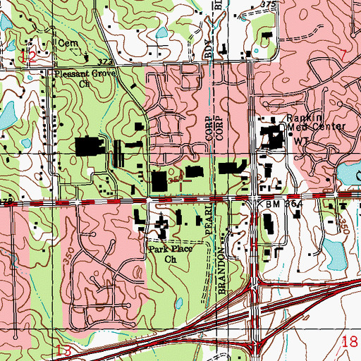 Topographic Map of Crossgates Plaza Shopping Center, MS