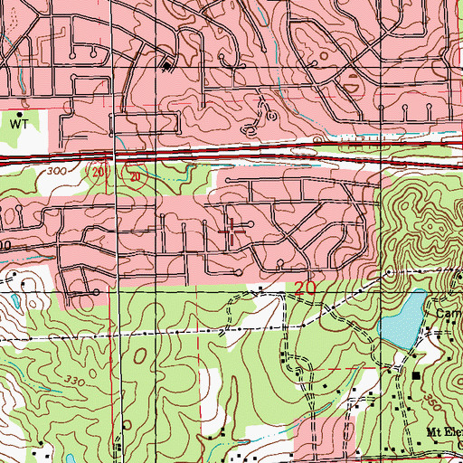 Topographic Map of Cunningham Heights, MS