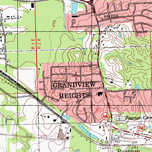 Topographic Map of Grandview Heights, MS