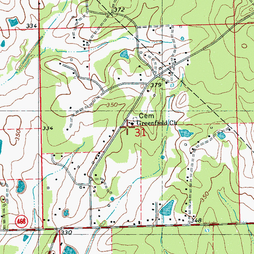 Topographic Map of Greenfield School (historical), MS