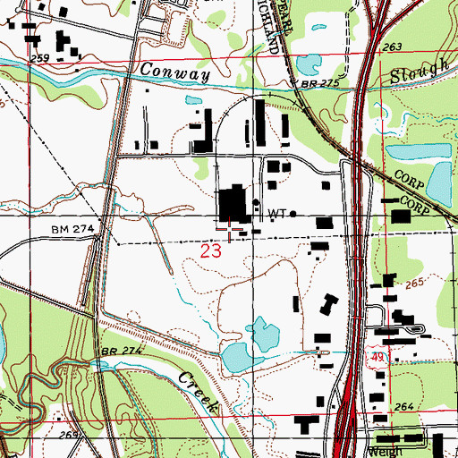 Topographic Map of Greenway Industrial Area, MS