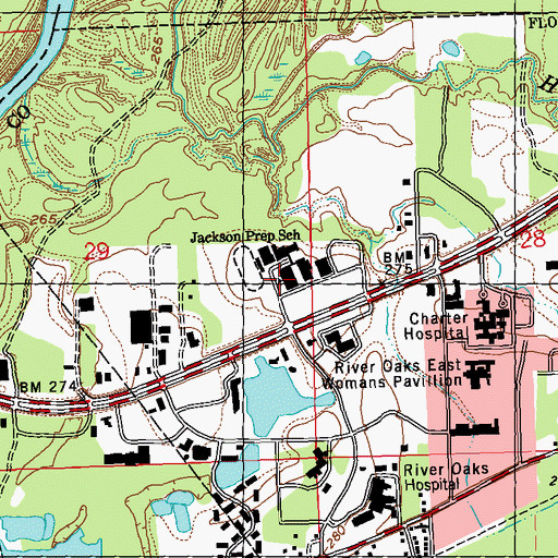 Topographic Map of Jackson Preparatory School, MS