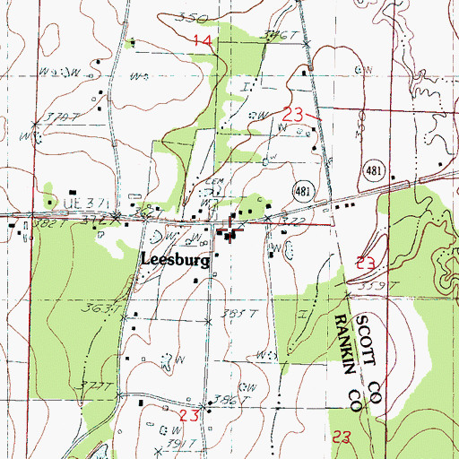 Topographic Map of Leesburg Baptist Church, MS