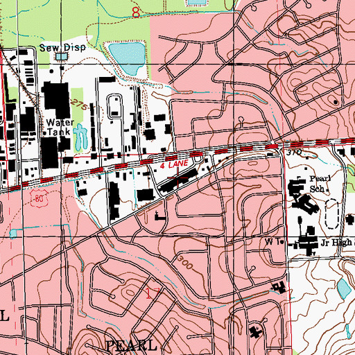 Topographic Map of McLaurin Shopping Center, MS