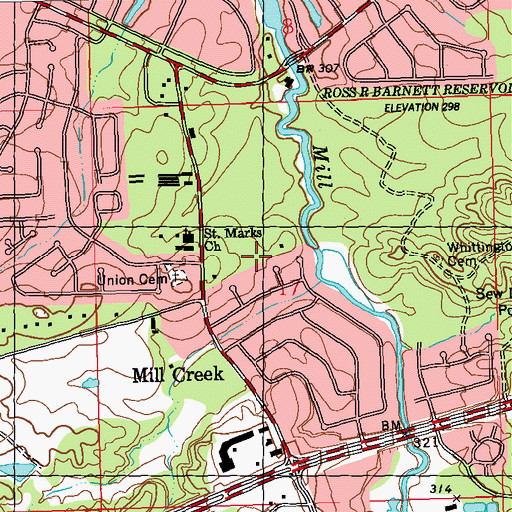 Topographic Map of Mill Creek Place, MS
