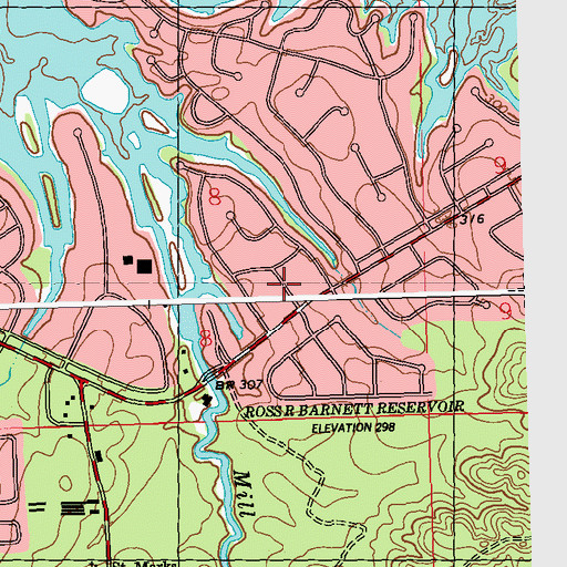 Topographic Map of Millrun, MS