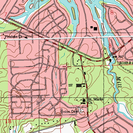 Topographic Map of Northwoods, MS