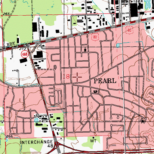 Topographic Map of Pearl High School, MS