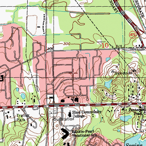 Topographic Map of Skyway Hills, MS
