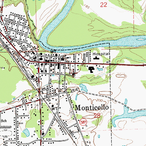 Topographic Map of Monticello Baptist Church, MS