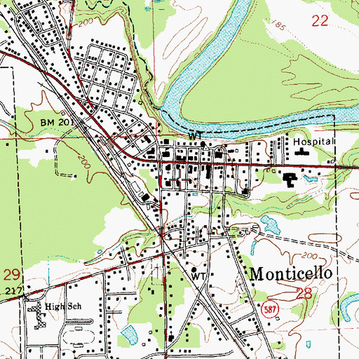 Topographic Map of Monticello United Methodist Church, MS