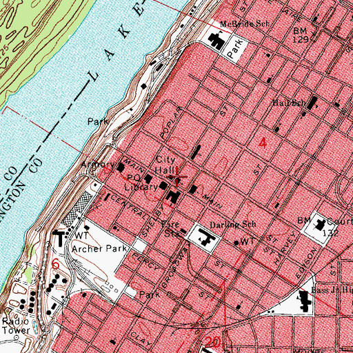 Topographic Map of Greenville City Hall, MS