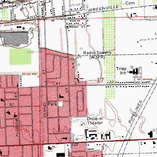 Topographic Map of House of Prayer Church of God in Christ, MS