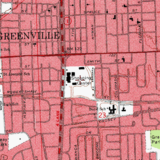 Topographic Map of Mainstream Mall Shopping Center, MS