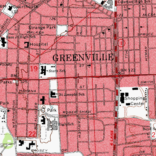 Topographic Map of Rode Centre Shopping Center, MS