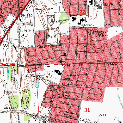 Topographic Map of Southside Baptist Church, MS