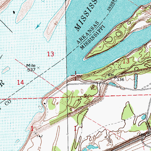 Topographic Map of Warfield Revetment, MS