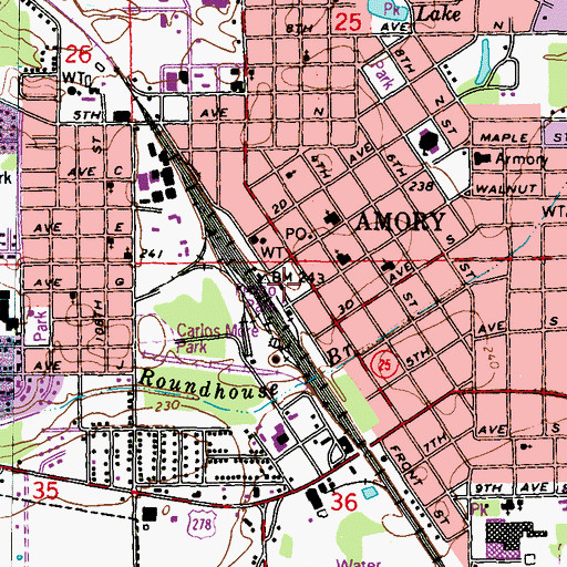 Topographic Map of Amory City Hall, MS