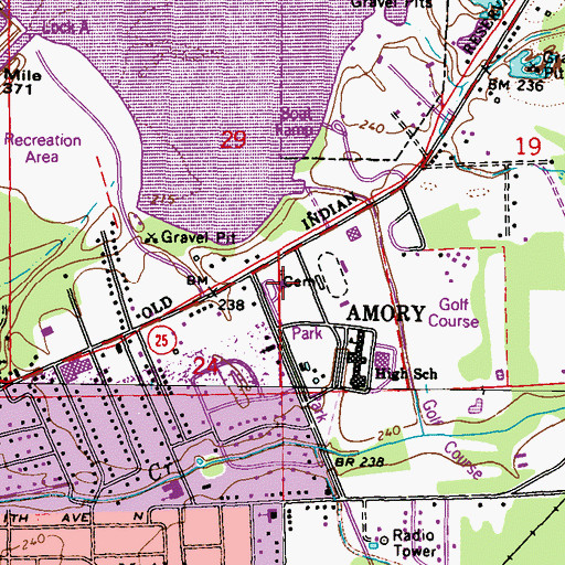 Topographic Map of Amory Community Center, MS