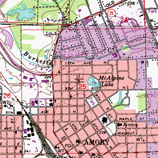 Topographic Map of Amory First Freewill Baptist Church, MS