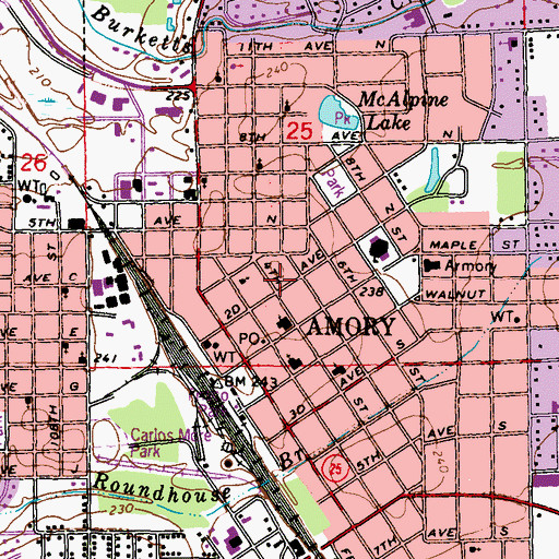 Topographic Map of Amory Municipal Library, MS