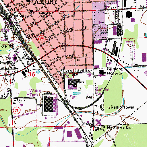 Topographic Map of Amory Pentecostal Church, MS