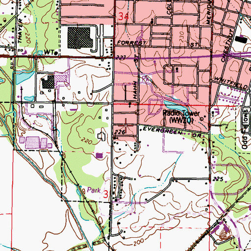 Topographic Map of Bennett Subdivision, MS