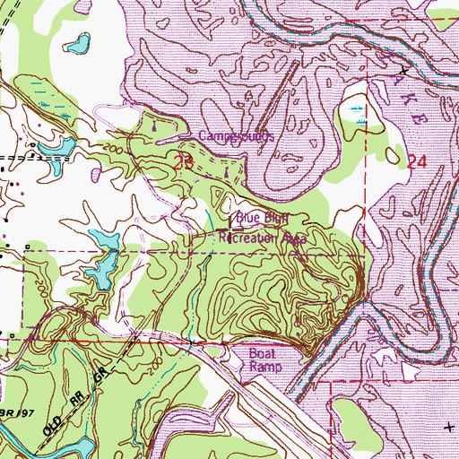 Topographic Map of Blue Bluff Recreation Area, MS