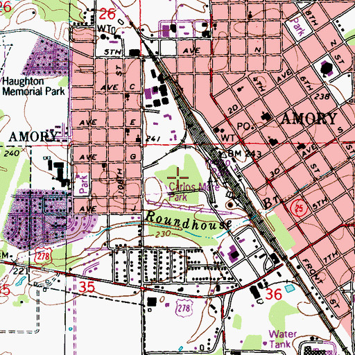 Topographic Map of Carlos Moore Park, MS