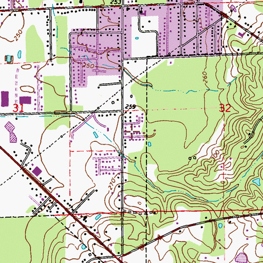 Topographic Map of Carroll Subdivision, MS