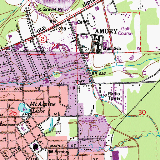 Topographic Map of Colonial Acres, MS
