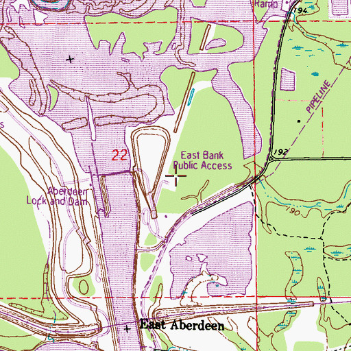 Topographic Map of Damsite Eastbank Access Area, MS