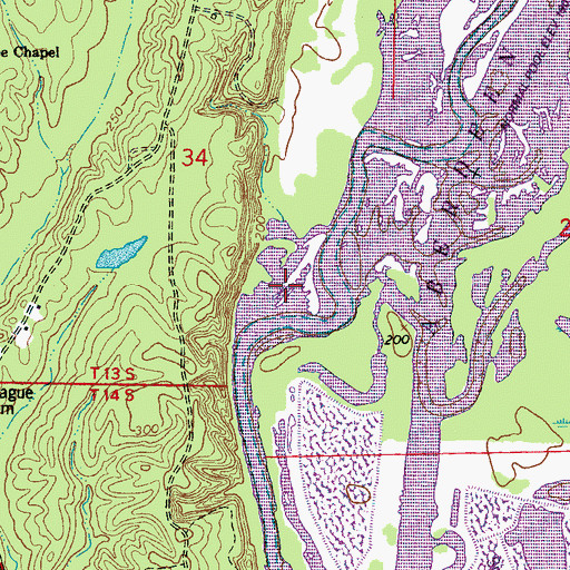 Topographic Map of Drummond Branch Cutoff, MS
