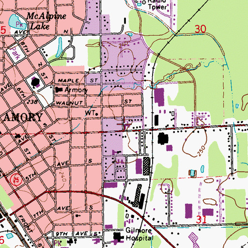 Topographic Map of East Amory Missionary Baptist Church, MS