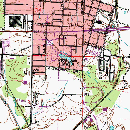 Topographic Map of Evergreen, MS