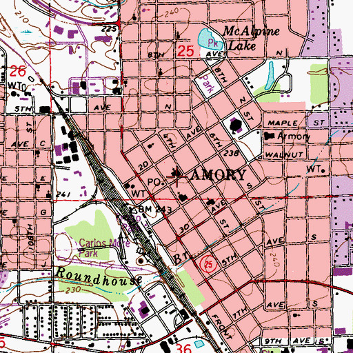 Topographic Map of First Baptist Church, MS