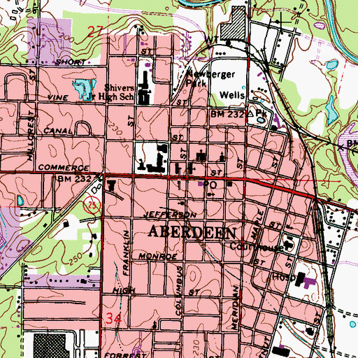 Topographic Map of First Presbyterian Church, MS