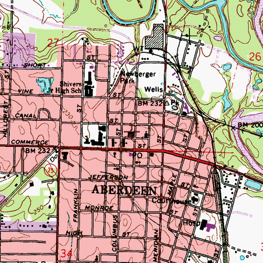 Topographic Map of First United Methodist Church, MS