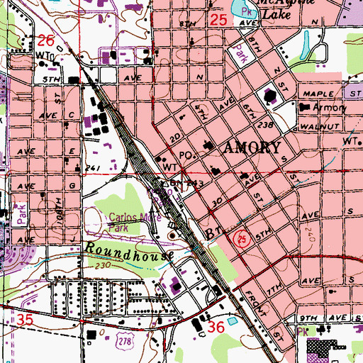 Topographic Map of Frisco Park, MS