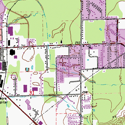 Topographic Map of Gardenspot Subdivision, MS