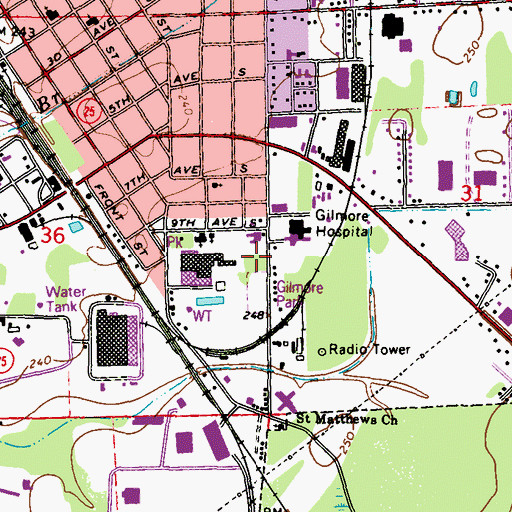 Topographic Map of Gilmore Park, MS