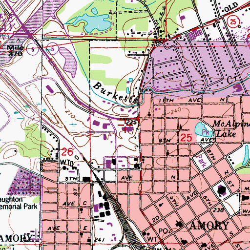 Topographic Map of Glenndale Shopping Center, MS