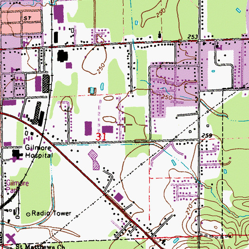 Topographic Map of Glenwood, MS